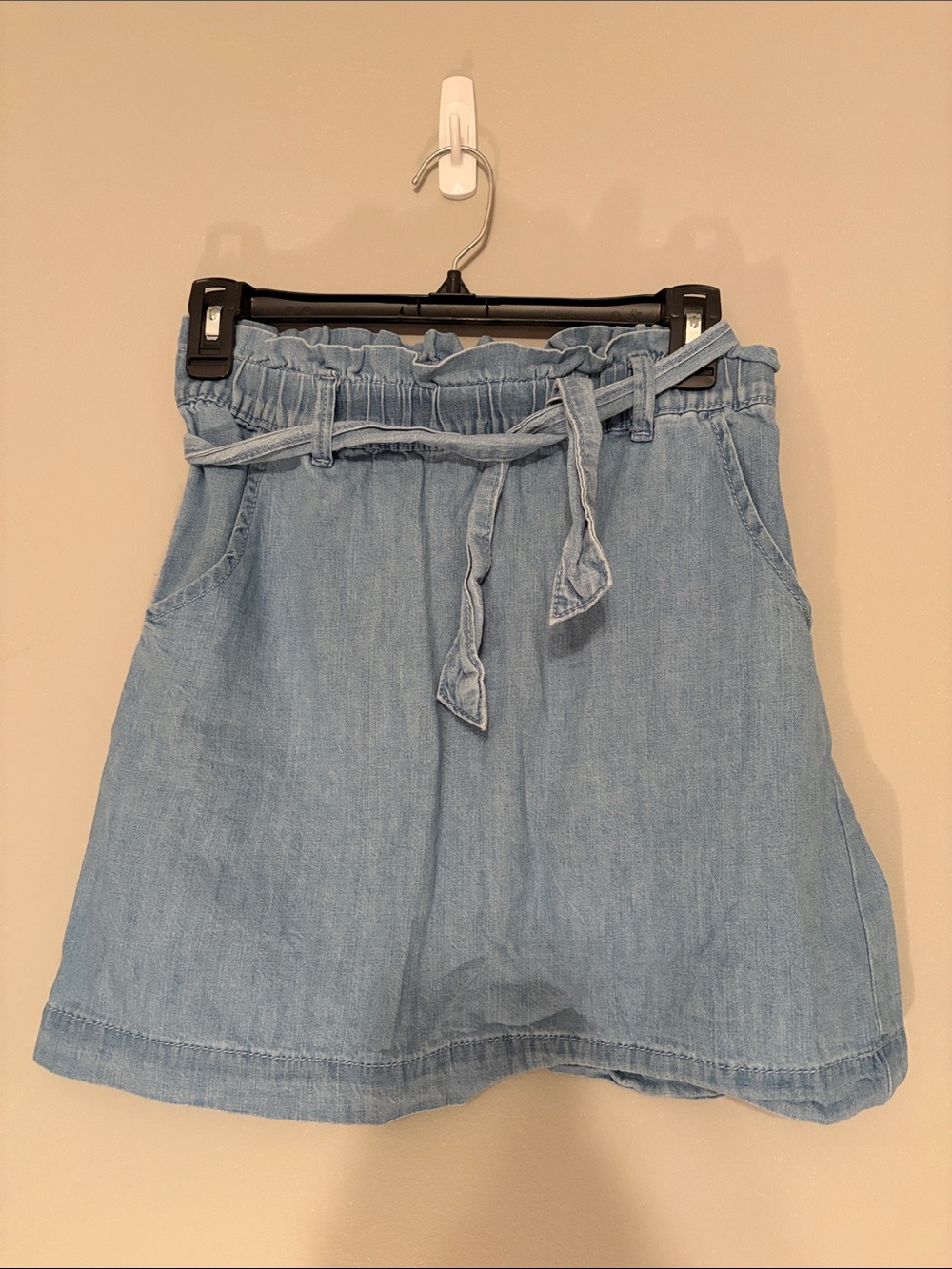 Cat & Jack light blue denim midi skirt with ruched paperbag waist